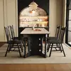 Mesa de Jantar Retangular de Ardósia e Madeira Maciça Vintage Preta Estilo Francês, Mesa Quadrada Estilo Meio do Século, Mesa de Jantar, Mesa de Restaurante Mona, Uso Doméstico