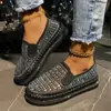 Zapatos casuales tipo mocasín de plataforma para estudiantes estilo coreano con pedrería, mocasines transpirables de suela gruesa para mujer, adecuados para todas las estaciones