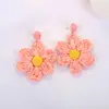 Pendientes de Girasol Creativos Tejidos a Mano de Rafia Estilo Nuevo de Primavera, Joyería Europea y Americana, Frescos, Dulces, Elegantes y Gráciles