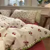 Juego de Cuatro Piezas de Algodón de Gasa Fresca de Múltiples Capas Estilo Ins, Juego de Tres Piezas de Funda Nórdica de Gasa Arrugada Tejida a Máquina con Borde de Concha Grado A