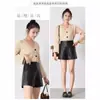 Otoño 2026 Venta Caliente Pantalones Cortos de Cuero Negro para Mujer Cintura Alta Adelgazantes Ropa Exterior Sueltos Rectos Línea A Pierna Ancha Capa Base Pantalones de Bota