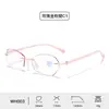 Gafas de lectura poligonales biseladas sin montura de comercio exterior para mujer, exquisitas y de alta gama con detalles de pedrería, patillas de TR ultraelásticas, venta al por mayor