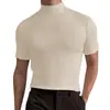 2023 Amazon Comércio Exterior Europeu e Americano Roupas Masculinas Outono e Inverno Gola Alta Manga Curta Camiseta Camisa Básica Masculina Top de Cor Sólida