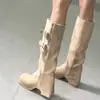 Adecuadas para Múltiples Estilos Botas de Tacón Alto Uso Diario Suela Gruesa Salida Botas para Mujer Estilo Retro Botas Largas Hebilla 2026 Tacón Cuadrado