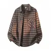 Camisa a Cuadros de Manga Larga en Tonos Fríos Retro Moderna para Hombre Muqiu, Camisa de Corte Holgado Estilo Urbano Campus para Hombre