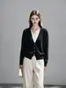 Cardigan de Gola V de Manga Longa Falso Duas Peças Estilo Old Money para Mulheres Outono Inverno Camada Interna Base Camada Externa Top