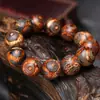 Pulsera de Calcedonia Natural de Xizang con Cuentas Dzi Antiguas de Tres Ojos y Nueve Ojos con Envoltura de Seda Ágata Pulsera para Hombre Venta al por Mayor Suministro Directo