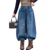 Calça Jeans Feminina Primavera e Outono 2026 Nova Casual Menina Estilo Coreano Crianças Médias e Grandes Hot Drilling Faca Curva Jeans Calça Wide Leg