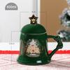 Caneca Cerâmica Árvore de Natal Simples, Presente de Natal para Meninas, Caneca com Tampa e Colher, Copo d'Água para Casal no Escritório, Criativo