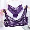 Conjunto de Brasier Europeo y Americano con Aro Sexy Ultradelgado Transparente de Encaje Completo Cómodo Ropa Interior Brasier para Dormir Talla Grande Delgado
