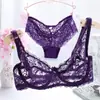 Talla Grande Delgado Aro de Acero Europeo y Americano Set de Sujetador Sexy Ultra-delgado Transparente Completo de Encaje Ropa Interior Cómoda Sujetador para Dormir
