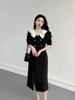 Vestido Largo Estilo Francés Cubre Carne Cubre Vientre Ajustado Cintura Ceñida Estilo Hepburn Vestidito Negro Vestido Negro de Alta Gama Moda para Mujer