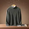 Suéter Masculino 100% Caxemira Pura com Zíper Meio e Gola Alta Malha Canelada Business Casual Pulôver Grosso Tricô