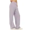 Calça feminina casual de alta qualidade, com forro de fleece térmico, corte solto, perna reta e larga, calça longa quente e que retém o calor para yoga e fitness