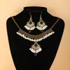 Conjunto de Colar e Brincos com Franjas de Pérolas e Strass para Mulheres Estilo Boêmio Retrô Étnico Joias Acessórios de Moda Europeus Americanos
