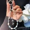 Cadena de Mano de Cuentas de Cristal Lujosa y de Gama Alta Cadena Corta Colgante de Muñeca con Separador Funda para Teléfono Móvil Llavero Colgante para Bolso para Mujeres