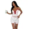 Amazon Conjunto de Ropa de Casa para Mujer Sexy Camisola Hueca Shorts de Cintura Elástica Pijama Conjunto de Dos Piezas