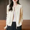 Cárdigan de Punto de Algodón Puro a la Moda para Mujer, Nuevo Estilo Primavera y Otoño, Versátil, Corte Holgado, Chaqueta Corta Adelgazante con Cremallera