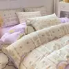 Conjunto de Quatro Peças 100% Algodão Puro, Lençol de Cama 100% Algodão, Capa de Edredom em Sarja com Desenhos Animados para Crianças, Conjunto de Três Peças para Quarto de Estudante, Todas as Estações