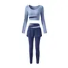 Ropa Deportiva para Mujer Ropa de Yoga Top Corto de Manga Larga Conjunto de Dos Piezas Falsas Pantalones de Fitness Gimnasio Carrera Matutina Entrenamiento Conjunto de Dos Piezas