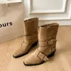 Botines, punta fina, nuevo estilo de moda, botines de caña media de nicho, botines de mujer, botines retro estilo Western, diseño coreano que realza la altura, realzador de altura, 2026