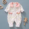 Macacão estilo western para bebê menina Primavera e Outono manga longa fino sem costura macacão floral romper de algodão puro moda romper moda