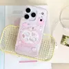 Capa de Celular Rosa Fofa de Desenho Animado Gatinho para iPhone 18 Pro Max Adequada para 17 Pro Impressão de Camada Dupla 16 Pro/15