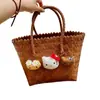 Nueva Cesta de Mimbre de Bambú y Ratán Negra de Cuero Estilo Chino con Bordado de Peluche Kt, Bolso de Mano, Hombro, para Verduras, Bolso Tote para Viajero