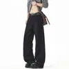 Pantalones de trabajo de algodón puro lavados y cepillados para hombre, estilo callejero retro, pantalones casuales holgados de pierna ancha con pierna curva, estilo mezclilla plisada