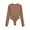 Mono de Color Sólido Estilo Kardashian para Mujer, Camiseta de Manga Larga Elástica Ajustada Estilo Americano, Top de Punto Base Europeo y Americano