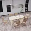 Mesa de Comedor y Sillas de Madera Maciza Estilo Crema Francés Combinación Mesa de Comedor Blanca de Lujo Ligero Popular en Internet Mesa Isla Ovalada para Sala de Estar de Apartamento Pequeño