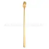 Cuchara Cuadrada de Acero Inoxidable Cuchara de Postre Cuchara para Revolver Café Mango Largo Cuchara para Hielo Cuchara Medidora de Polvo Medicinal Cuchara Dorada para Taza de Regalo