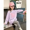 Camiseta Manga Longa para Meninas 2026 Nova Coleção Primavera e Outono para Crianças Maiores, Doce e Estilosa, Corte Solto, Top Casual 100% Algodão para Meninas