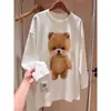 Bonito camisón de manga larga para mujer con estampado de osos de dibujos animados estilo girly, para principios de otoño, talla grande, holgado y relajado, ropa de casa, pijama