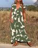 2024 Europeu e Americano Elegante Senhoras Estilo Decote Em V Afrouxar Cintura Longa Moda Verão Novo Vestido Impresso Roupas Femininas
