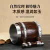 Taza de Cerveza Metálica con Remaches, Diseño de Barril de Madera Retro Creativo, Recipiente Interior de Acero Inoxidable, Estilo Vintage de Madera Falsa, Gran Capacidad