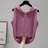 2024 Nuevo Chaleco con Capucha de Algodón Slub para Mujer Verano Holgado Estilo Coreano Camiseta Base Interior Talla Grande Sin Mangas con Tirante