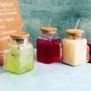 Vaso cuadrado de borosilicato resistente al calor con pajita para el hogar, vaso para leche, jugo y bebidas, tapa de bambú de color transparente, vaso de vidrio para oficina