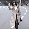 Chaqueta de Invierno de Cuero con Plumas 2026 Abrigo Largo de Cuero para Mujer 90% Plumón de Pato Blanco Chaqueta con Capucha de Piel Talla Grande