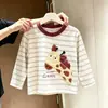 Camiseta de Manga Larga Rayada 3D de Jirafa de Dibujos Animados para Niños, Atuendo de Otoño Lindo y Adorable para Niños Pequeños, Top de Algodón Puro con Cuello Redondo