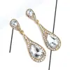 Zhihai Azul Pendientes Largos Europeos y Americanos Exagerados Incrustados de Diamantes Diarios Versátiles Accesorios de Moda Pendientes de Gota de Agua de Lujo Pendientes