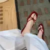 Zapatos de Tacón Alto con Punta Cuadrada Francesa de Piel de Vaca con Correas Finas y Tacones Gruesos, Sandalias Planas para Mujer, Piel Genuina, Nuevo Modelo Verano 2026