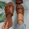 Pantuflas de Exterior de Suela Blanda Transfronterizas Europeas y Americanas Sandalias de Hebilla Cuadrada para Persona Perezosa para Mujeres Viaje de Suela Plana Ligeras Europeas y Americanas Venta al por Mayor Tallas Grandes