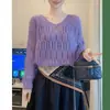Novo Suéter de Malha Elegante da Moda Outonal com Decote V, Vazado, Solto, Estilo Preguiçoso, Emagrecedor, Versátil e Estiloso
