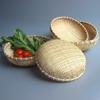 Cesta de drenaje de bambú, productos de bambú hechos a mano, cesta redonda Shau Kei para frutas del hogar, cesta para pan al vapor, cesta de almacenamiento para lavar verduras y escurrir