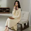 Bata de Noche para Mujer, Primavera, Otoño e Invierno, Ropa de Dormir 100% Algodón, Manga Larga, Tallas Grandes, Bata de Noche de una Pieza, Ropa para Casa, Adecuada para Usar como Prenda Exterior