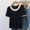 Camiseta de Verano de Encaje para Mujer Talla Grande, Manga Corta Adelgazante, Holgada, Nuevo Estilo, Versátil, Top con Parches de Encaje