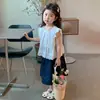 Conjunto de Verão 2025 para Meninas Novo Estilo Moda Saia Jeans para Bebê Menina Conjunto de Duas Peças Roupas da Moda de Verão para Crianças
