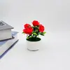 Cinco Rosas de Espuma Vaso de Três Pernas Pequeno Bonsai Presente de Dia dos Namorados Desktop Doméstico Flor Artificial Planta Verde Ornamentos em Vaso