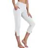 Pantalones Cortos de Yoga Deportivos para Exteriores con Bolsillos y Abertura en la Pantorrilla de Cintura Alta para Mujer, Elásticos, Adelgazantes, Transfronterizos de Amazon